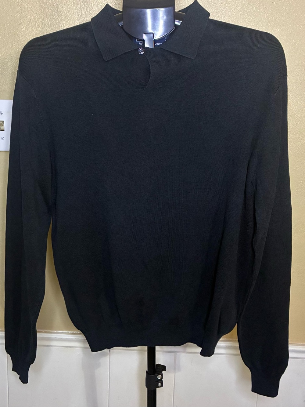 Ralph Lauren Mens Black V-Neck Polo Sweater